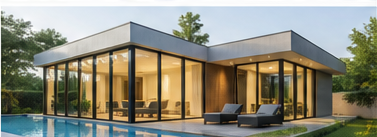 Glass house project with wide windows